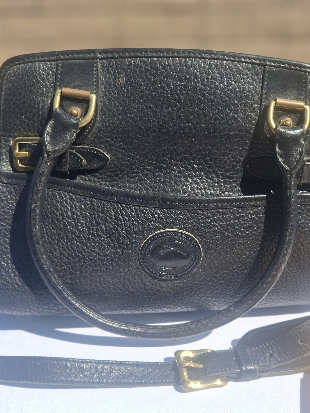 Vintage Dooney And Bourke Black Leather Satchel Handbag with Gold Hardware